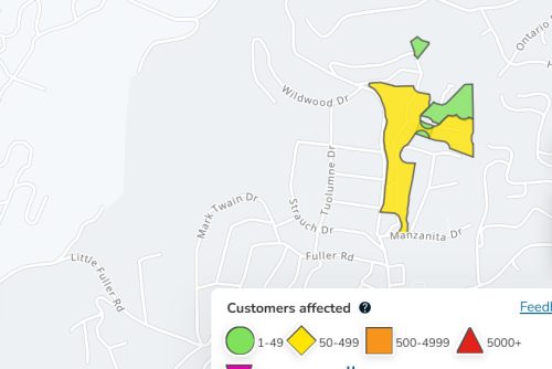 Power outage in Twain Harte area of Tuolumne County—PG&E map