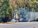 Boat/trailer and SUV fire that spread to vegetation in the Valley Springs area of Calaveras County—CCF photo