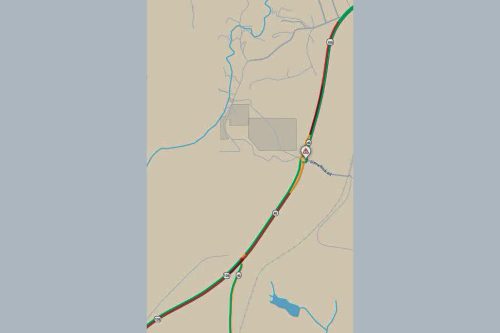 Caltrans map of backed-up traffic at the Jamestown roundabout