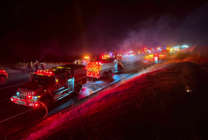 Fire on Highway 108 west of O'Byrnes Ferry Road - Tuolumne County Fire image