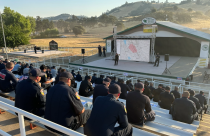 Gann Fire operations briefing at Calaveras Fairgrounds - CCSO Image