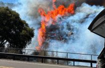 Colorado Fire burning near Midpines along Highway 140 in Mariposa County—MCSO photo.