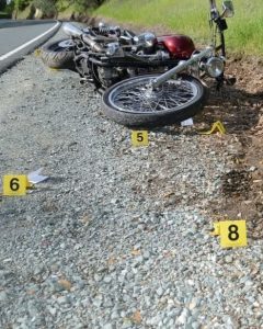Watts' motorcycle found on the shoulder of the roadway—CCSO photo