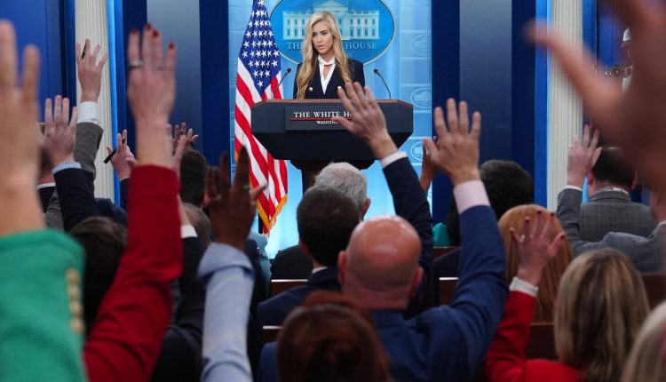 Photos of Trump’s new press secretary Katie Zacharia giving her first briefing