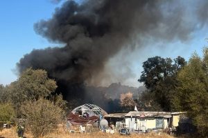 Black smoke rising from fire in Valley Springs area of Calaveras County—CCF photo