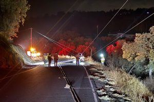 Pole and lines down on Blair Drive after being hit by vehicle in Valley Springs crash—CCF photo