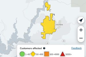 Power outage in the Columbia area of Tuolumne County—PG&E map